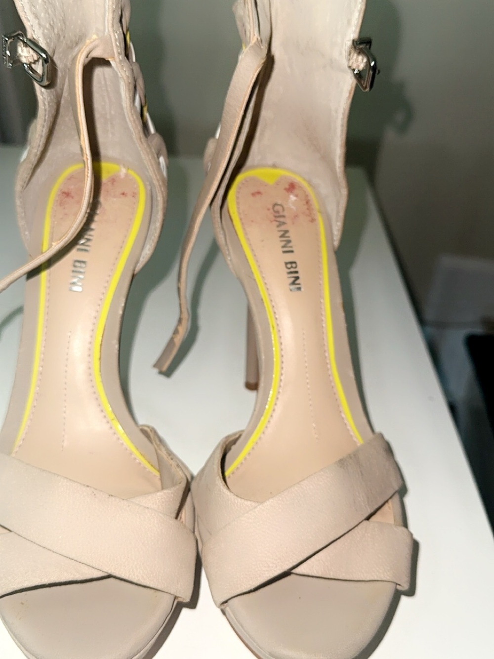 Gianni Bini Beige Cross-Strap Ankle Strap Heels